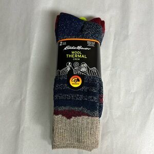New Eddie Bauer Socks Men’s 2 Pack Blue & Tan Wool Thermal Crew Winter Outdoor